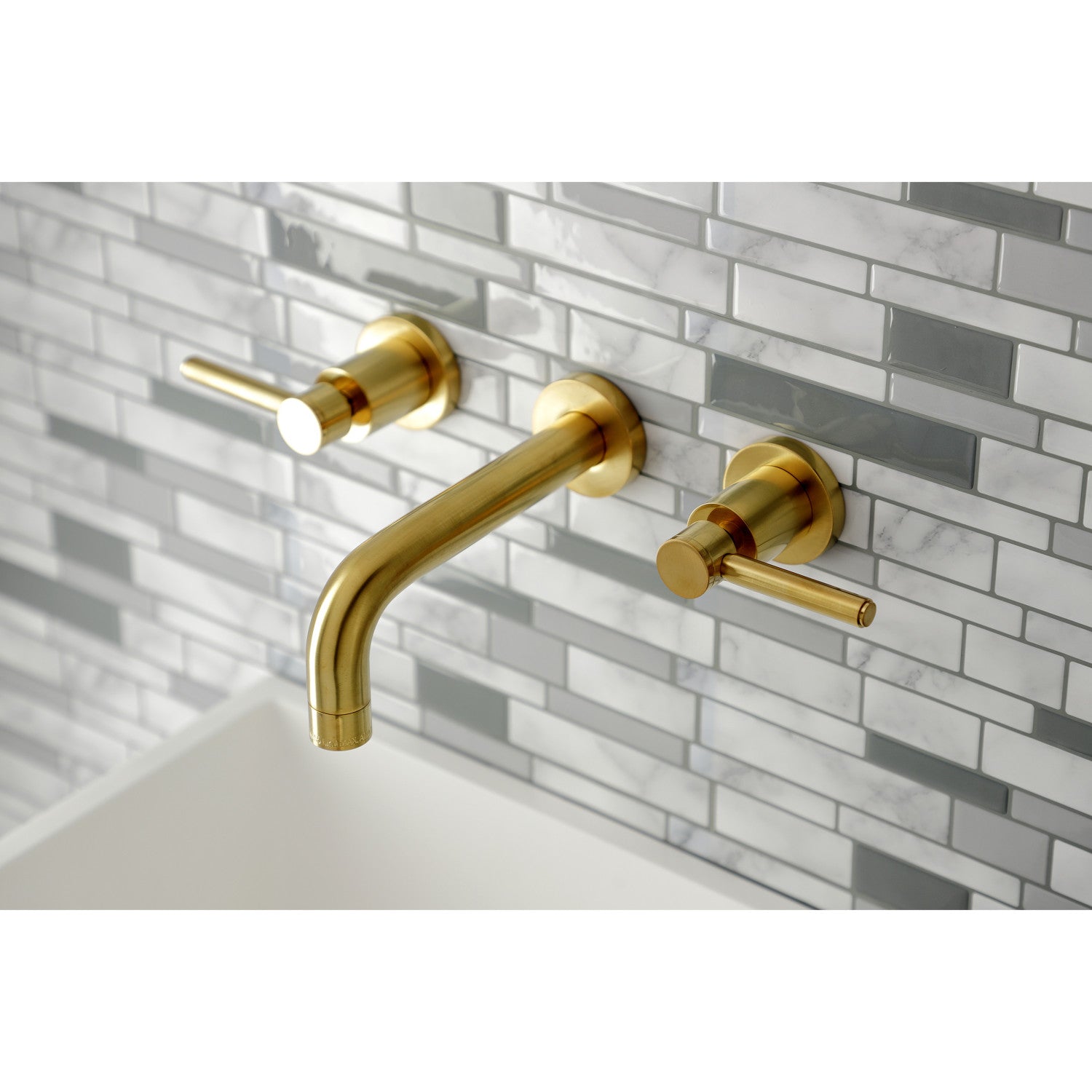 Kingston Sona KS8127DL - Concord Double-Handle 3-Hole Wall Mount Bathroom Faucet, Brushed Brass — thumbnail 2